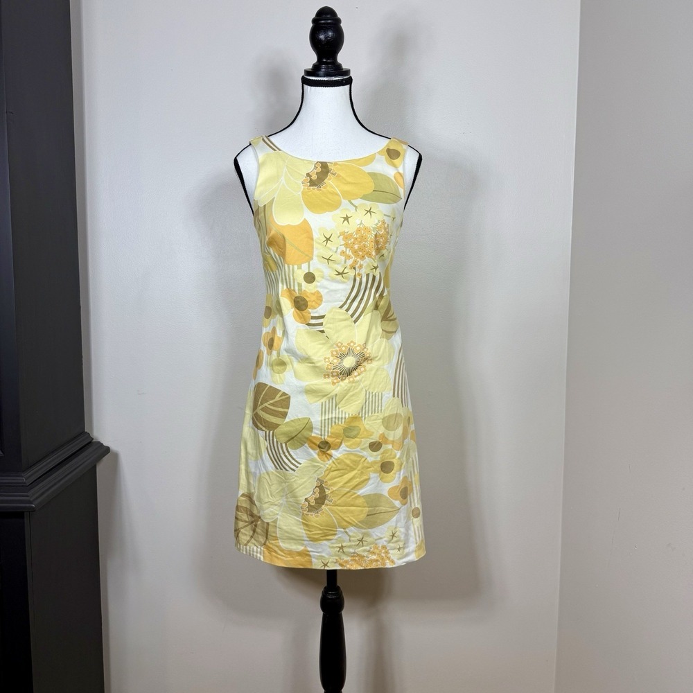 B Darlin Y2K Women Dress Size 3 Yellow Floral Mod Back Cutout USA Vintage Groovy